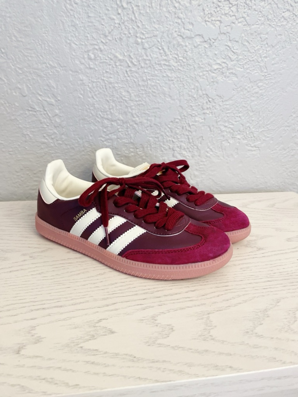 NEW Adidas original Samba Burgundy White maroon Gum Low-Top Sneakers womens 7 - Picture 3 of 10